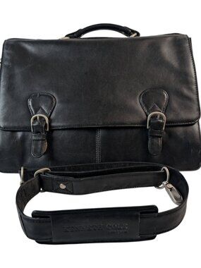 Kenneth Cole New York Leather Messenger Laptop Bag with Shoulder Strap Black